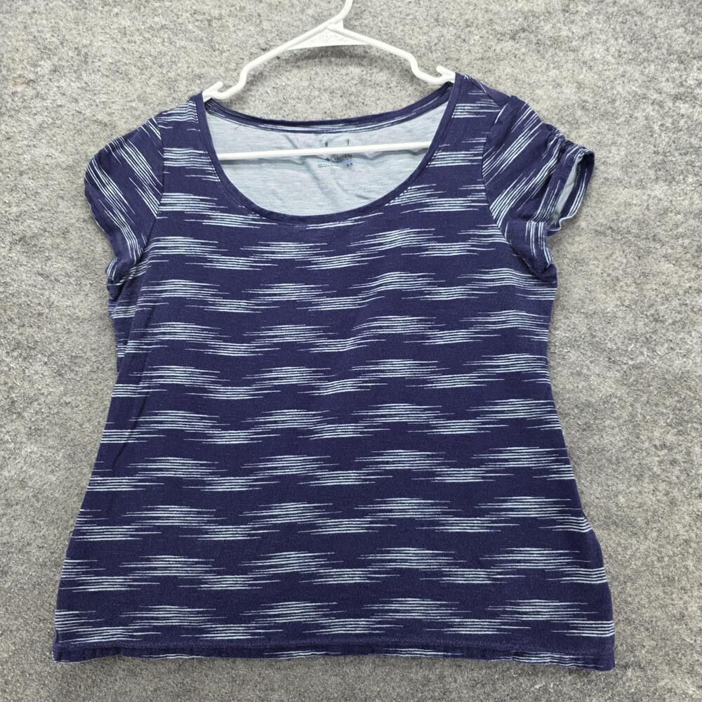 Columbia Shirt Womens Medium Navy Blue Short Sleeve Scoop Neck Striped Outdoor